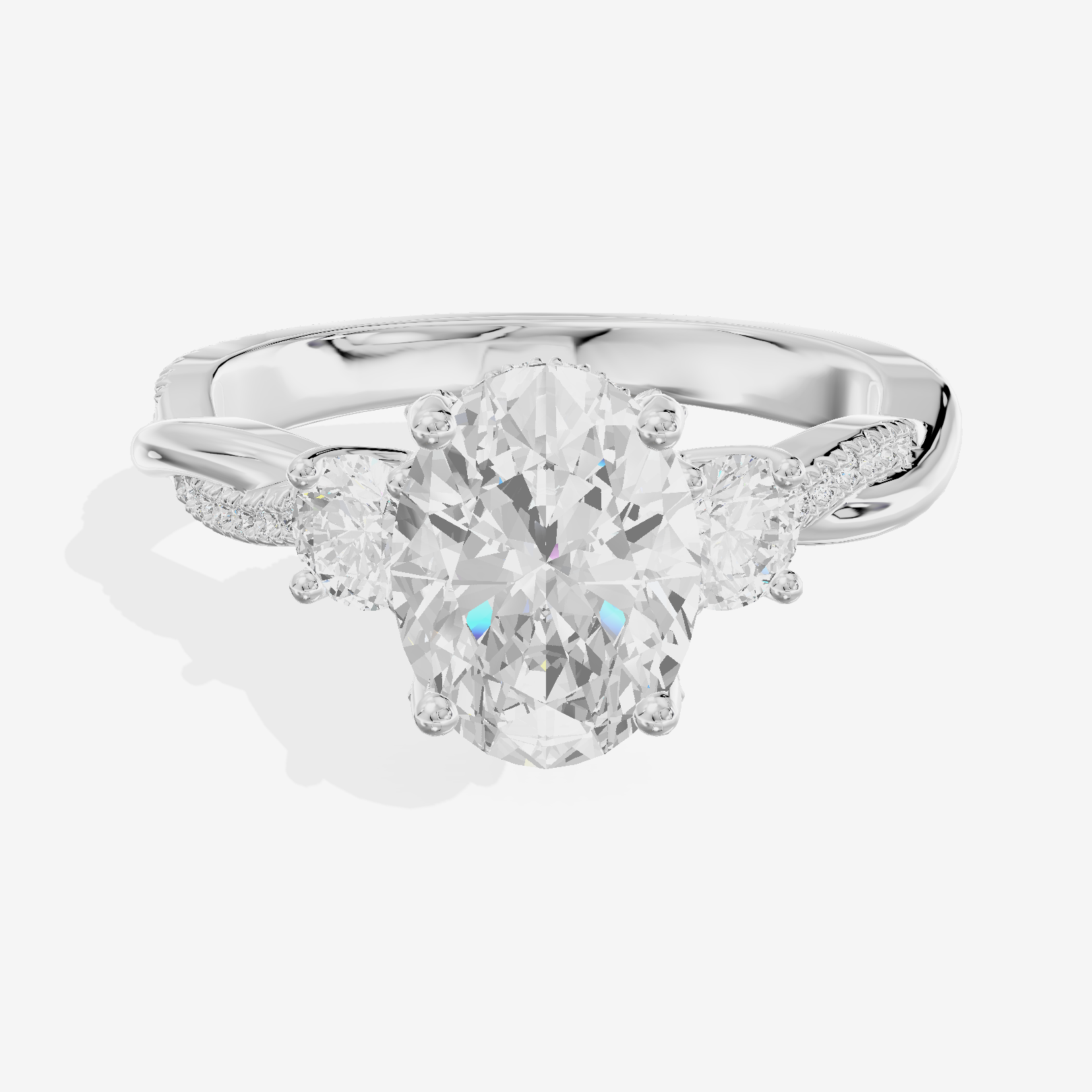 Promezza Three Stone Oval Engagement Ring (1/10 ct. tw.) in Platinum