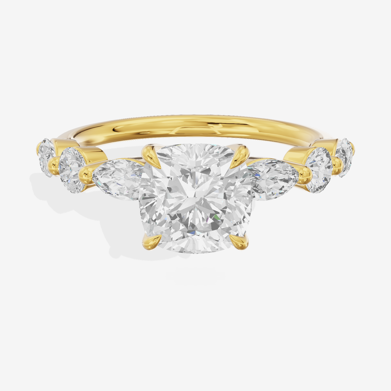 Lumera Cathedral Cushion Engagement Ring with Side Stones (1/3 ct. tw.) in 18K Yellow Gold