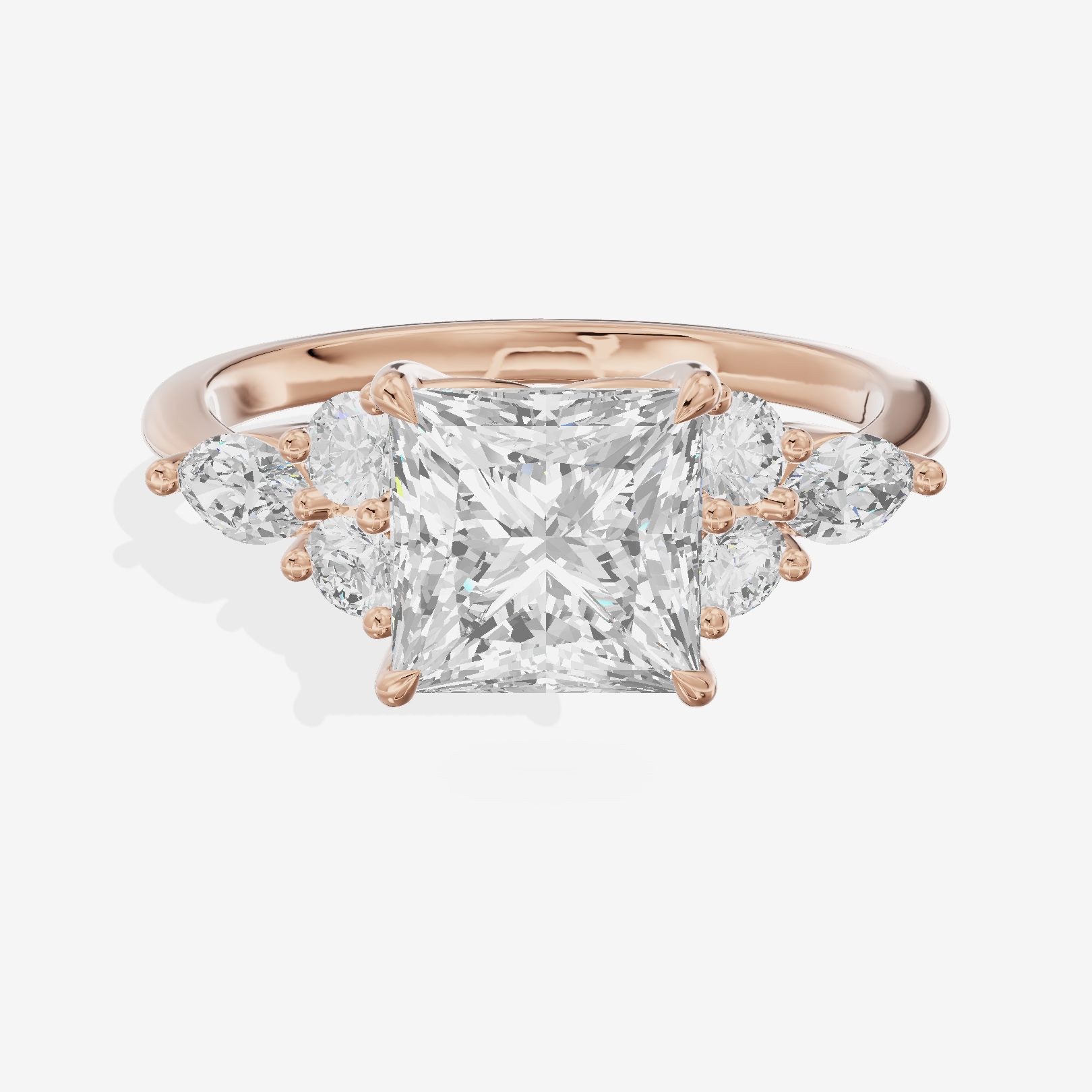 Petite Halcyon Princess Engagement Ring with Side Stones (1/6 ct. tw.) in 14K Rose Gold