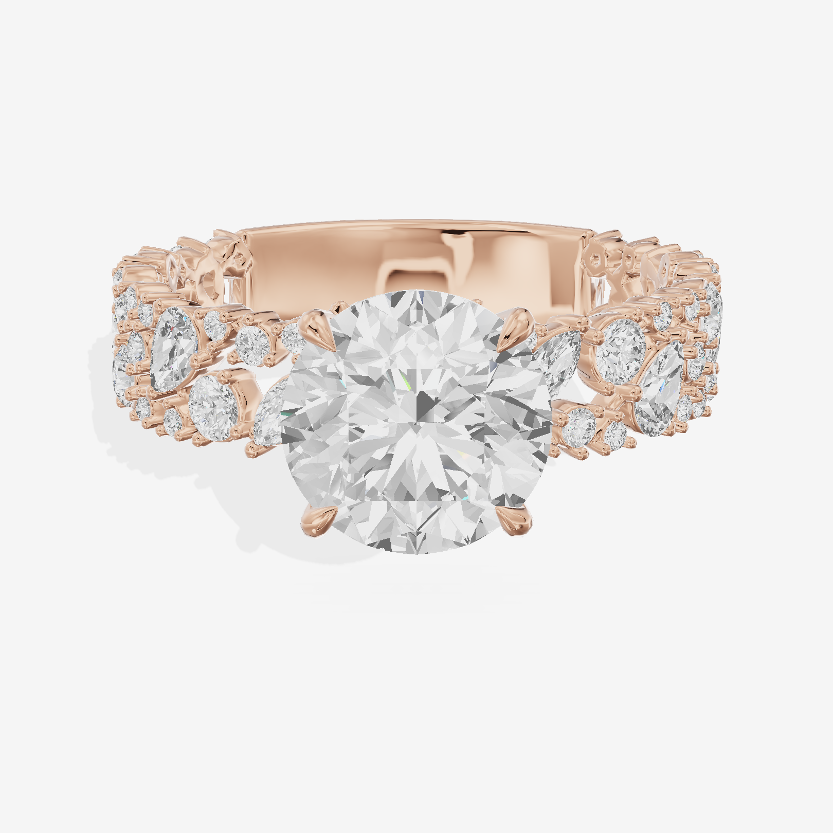 Aurea Cathedral 4.2mm Round Engagement Ring with Side Stones (3/4 ct. tw.) in 18K Rose Gold