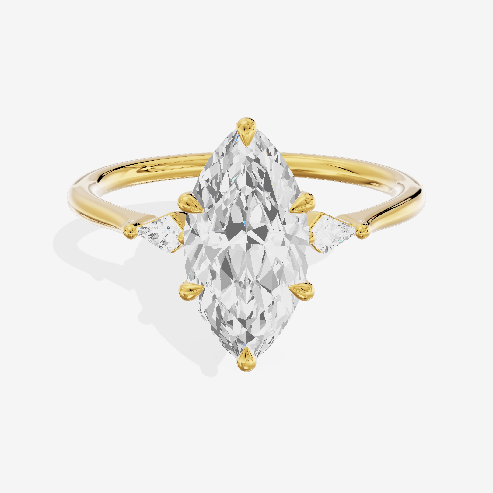 Petite Triade Marquise Three Stone Engagement Ring (1/15 ct. tw.) in 14K Yellow Gold