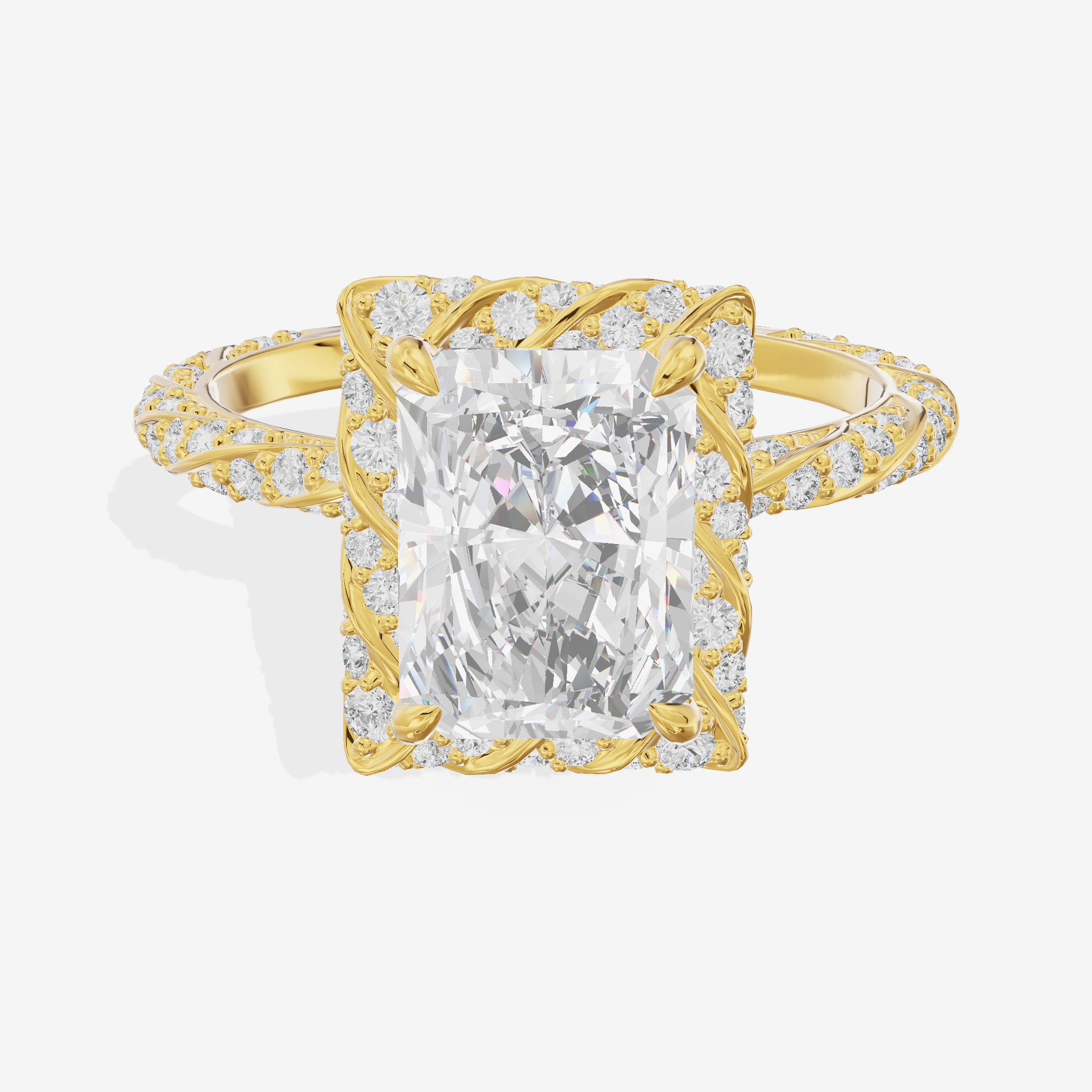 Grand Aimora Radiant Engagement Ring with Hidden Halos (1/20 ct. tw.) in 14K Yellow Gold