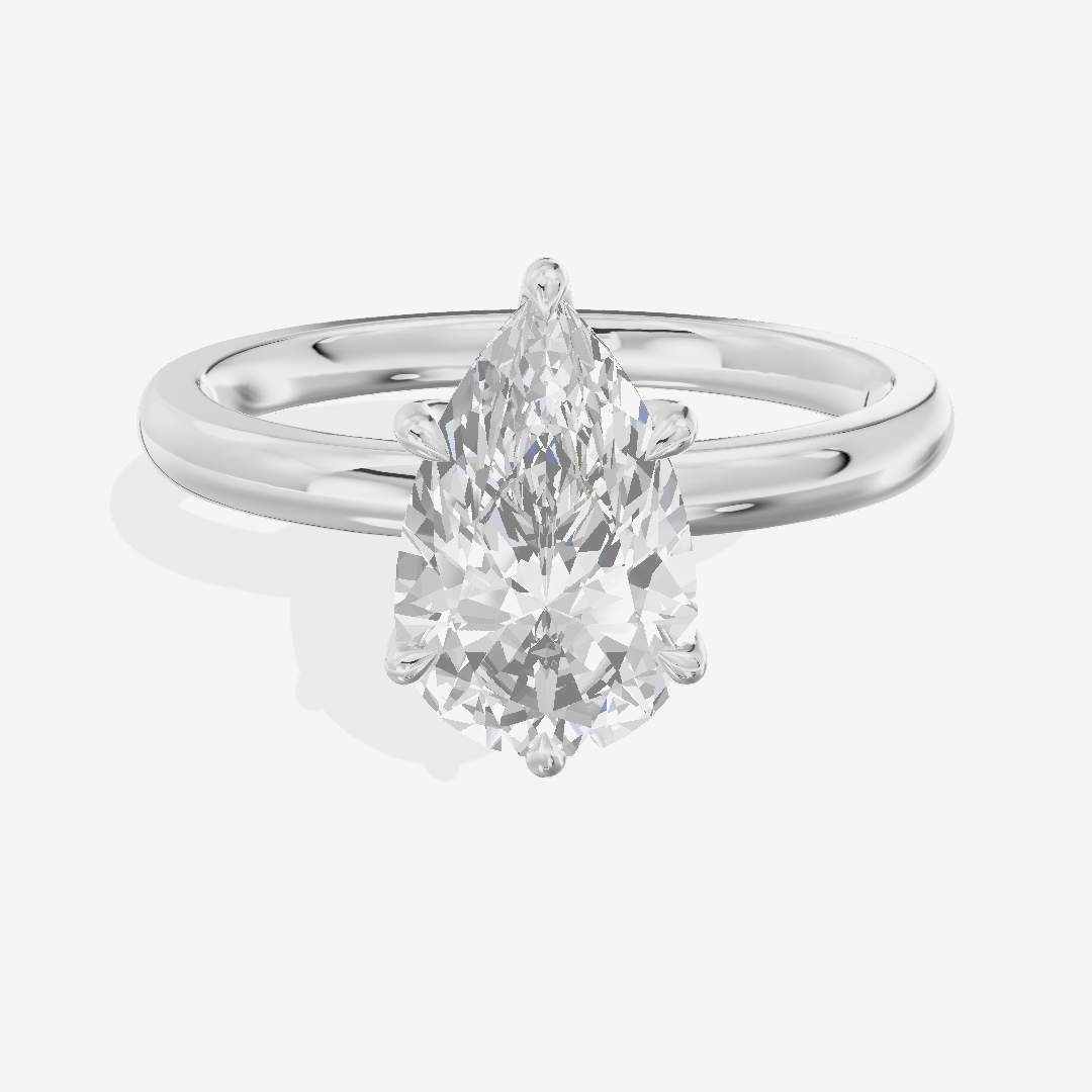 Bowed Tender 2mm Pear Six-Prong Engagement Ring in 18K White Gold