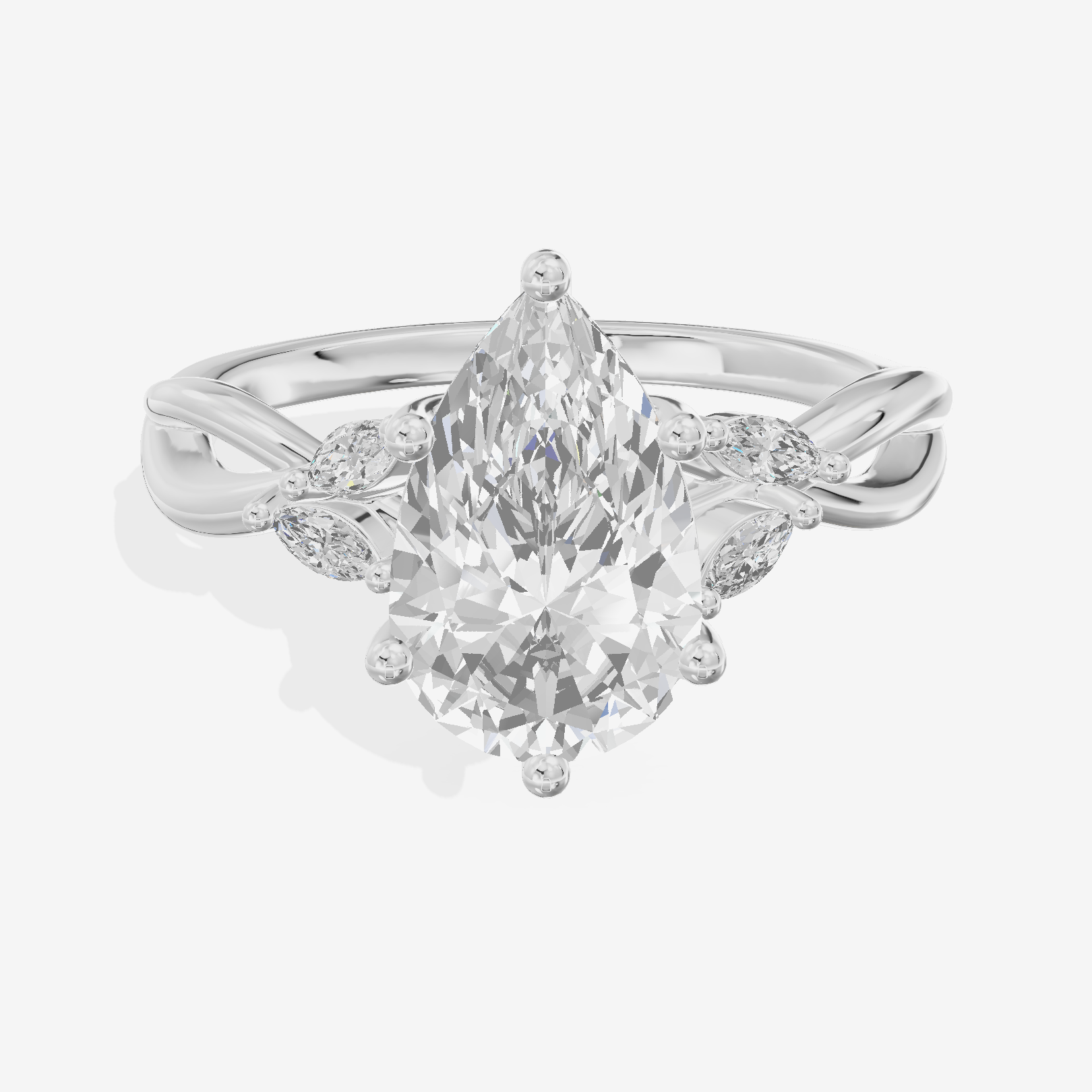 Vowsae Pavé Pear Engagement Ring with Side Stones (1/8 ct. tw.) in 18K White Gold