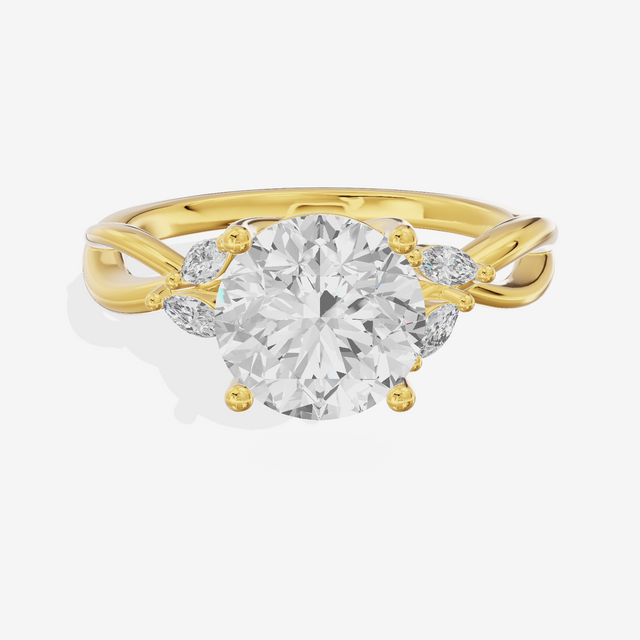 Vowsae Pavé Round Engagement Ring with Side Stones (1/8 ct. tw.) in 14K Yellow Gold