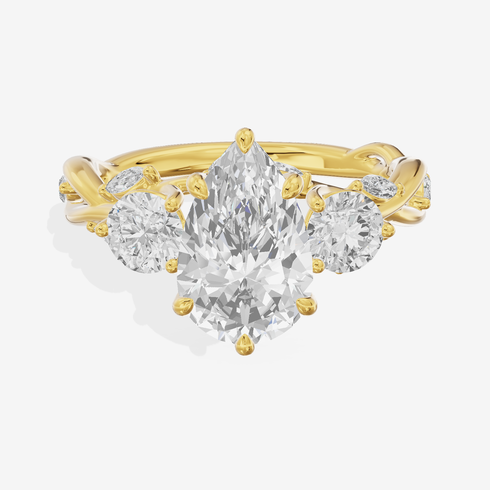 Modern Vowsae Three Stone Pear Engagement Ring (3/4 ct. tw.) in 18K Yellow Gold