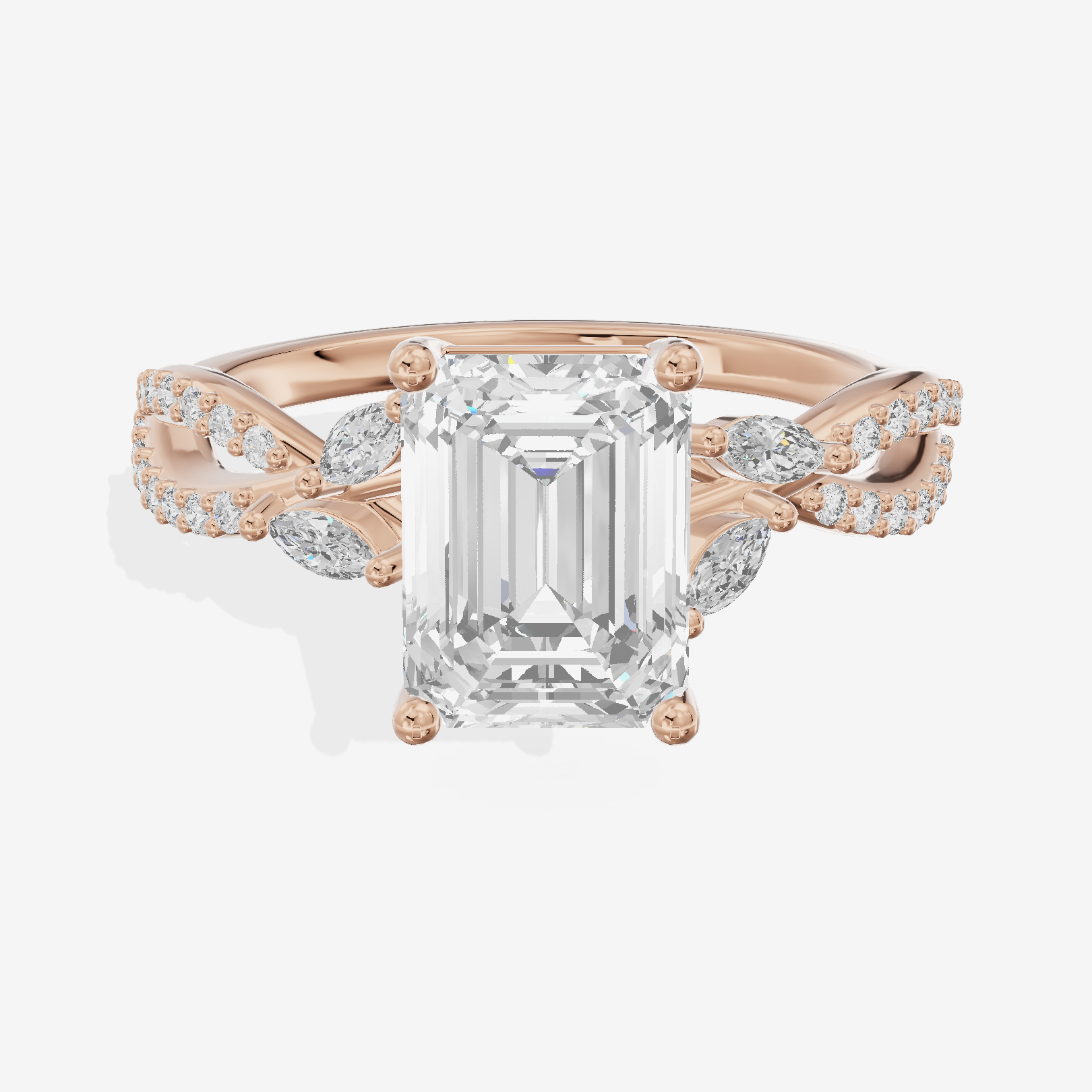 Luxe Lumera Emerald Engagement Ring with Side Stones (1/4 ct. tw.) in 18K Rose Gold