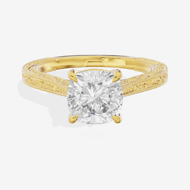 Vintage Vowsae Cushion Engagement Ring in 18K Yellow Gold