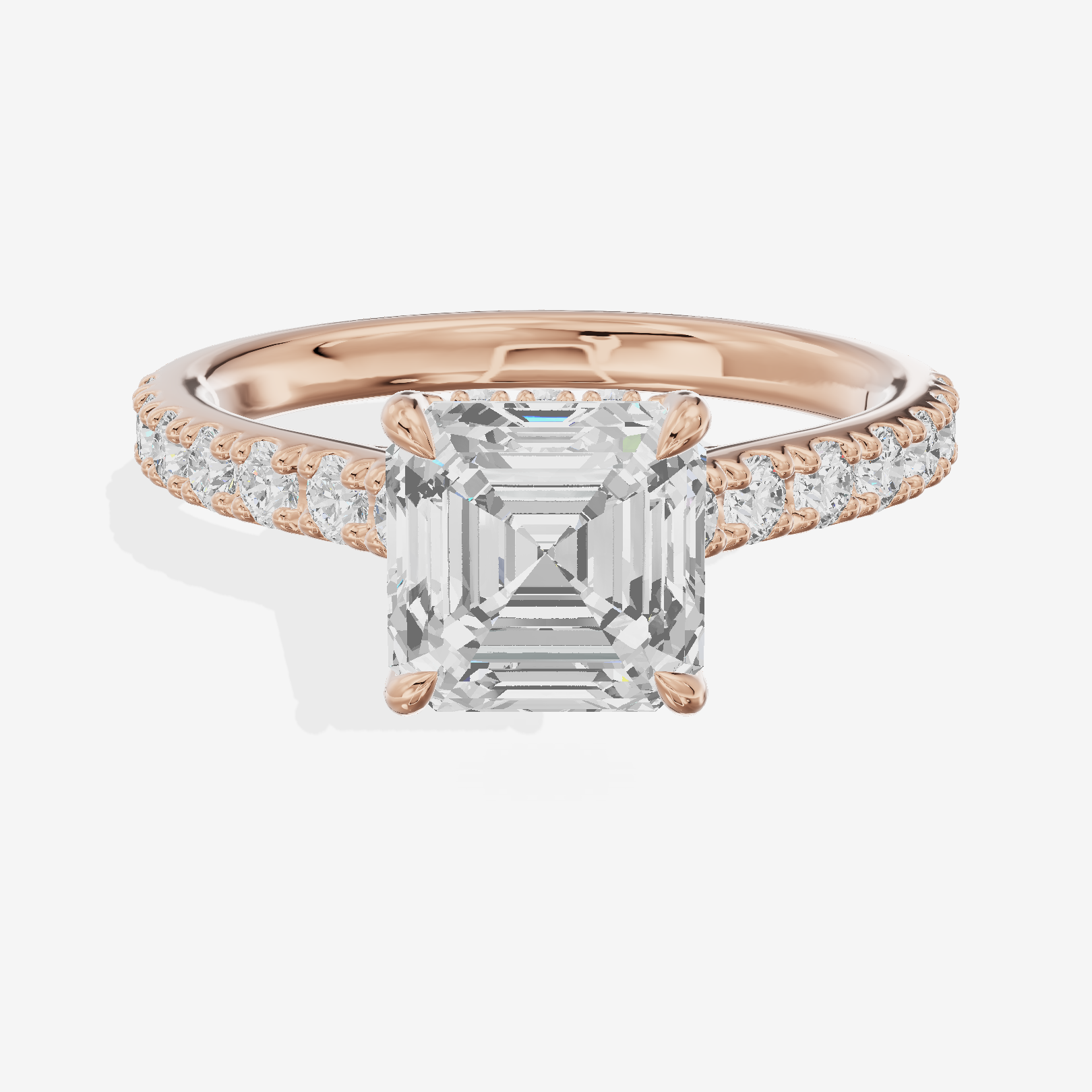 Tender Whisper Asscher Engagement Ring with Side Stones (1/6 ct. tw.) in 18K Rose Gold