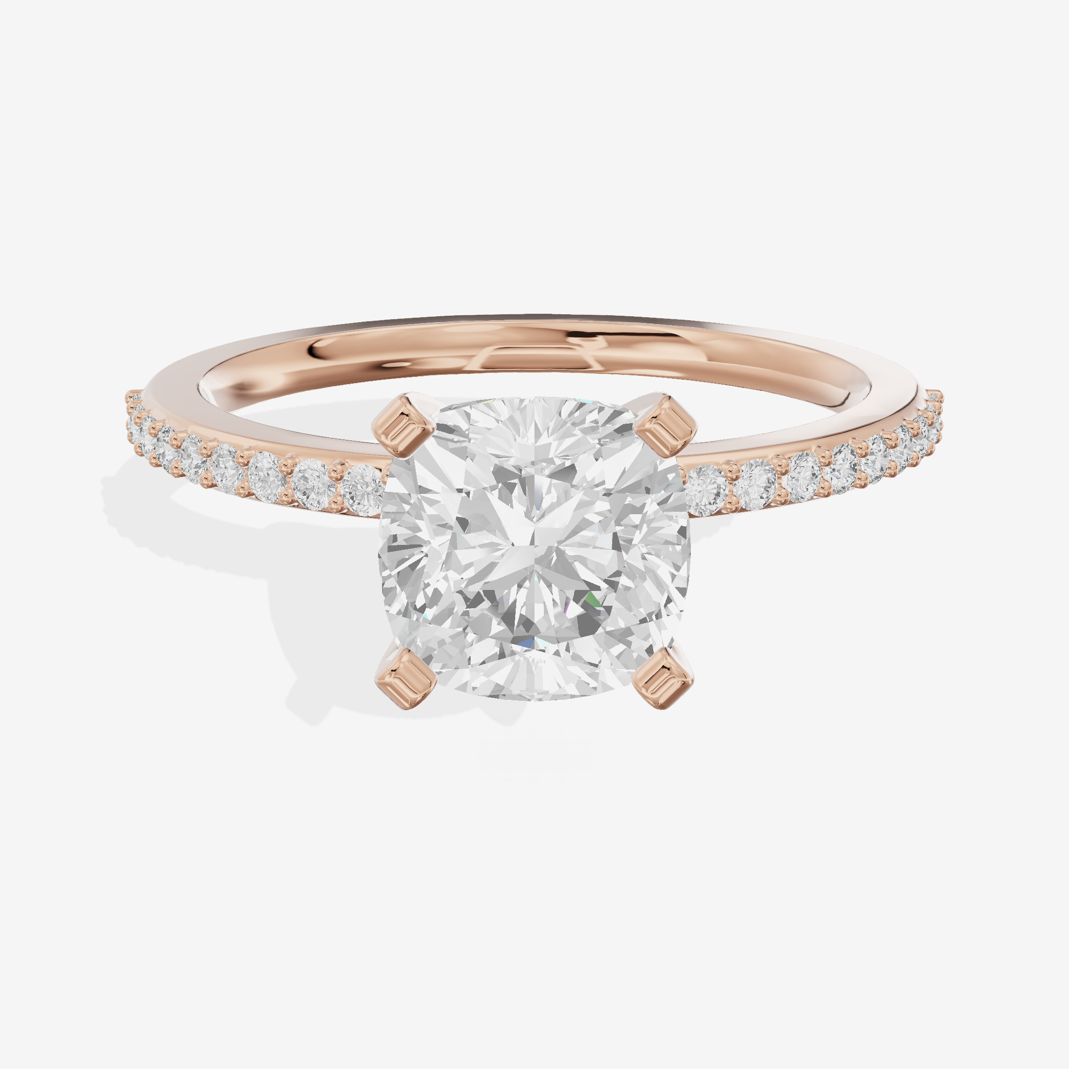 Solea Cathedral 2mm Cushion Engagement Ring with Side Stones (1/2 ct. tw.) in 14K Rose Gold