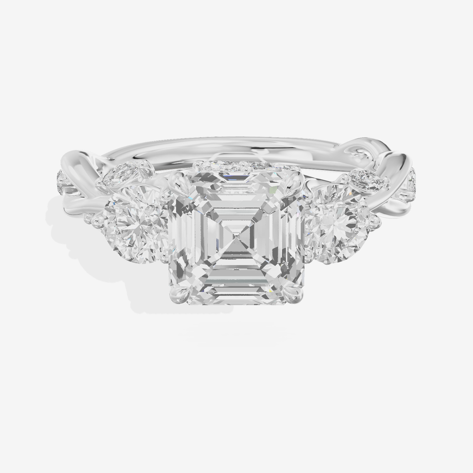 Modern Vowsae Three Stone Asscher Engagement Ring (3/4 ct. tw.) in Platinum