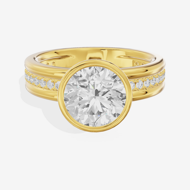 Belovae Bezel Round Engagement Ring with Side Stones (1/4 ct. tw.) in 14K Yellow Gold