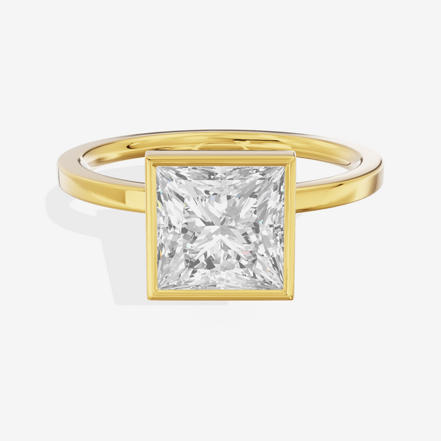 One of One Classic 1.5mm Princess Bezel Engagement Ring in 18K Yellow Gold