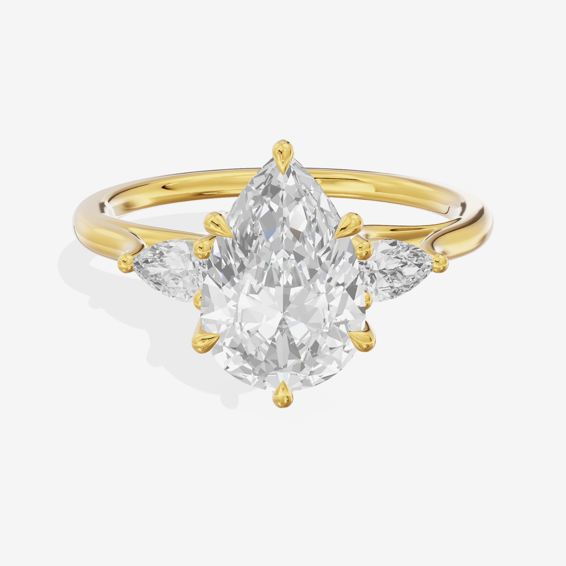 Classic Belovae Pear Three Stone Engagement Ring (1/5 ct. tw.) in 18K Yellow Gold