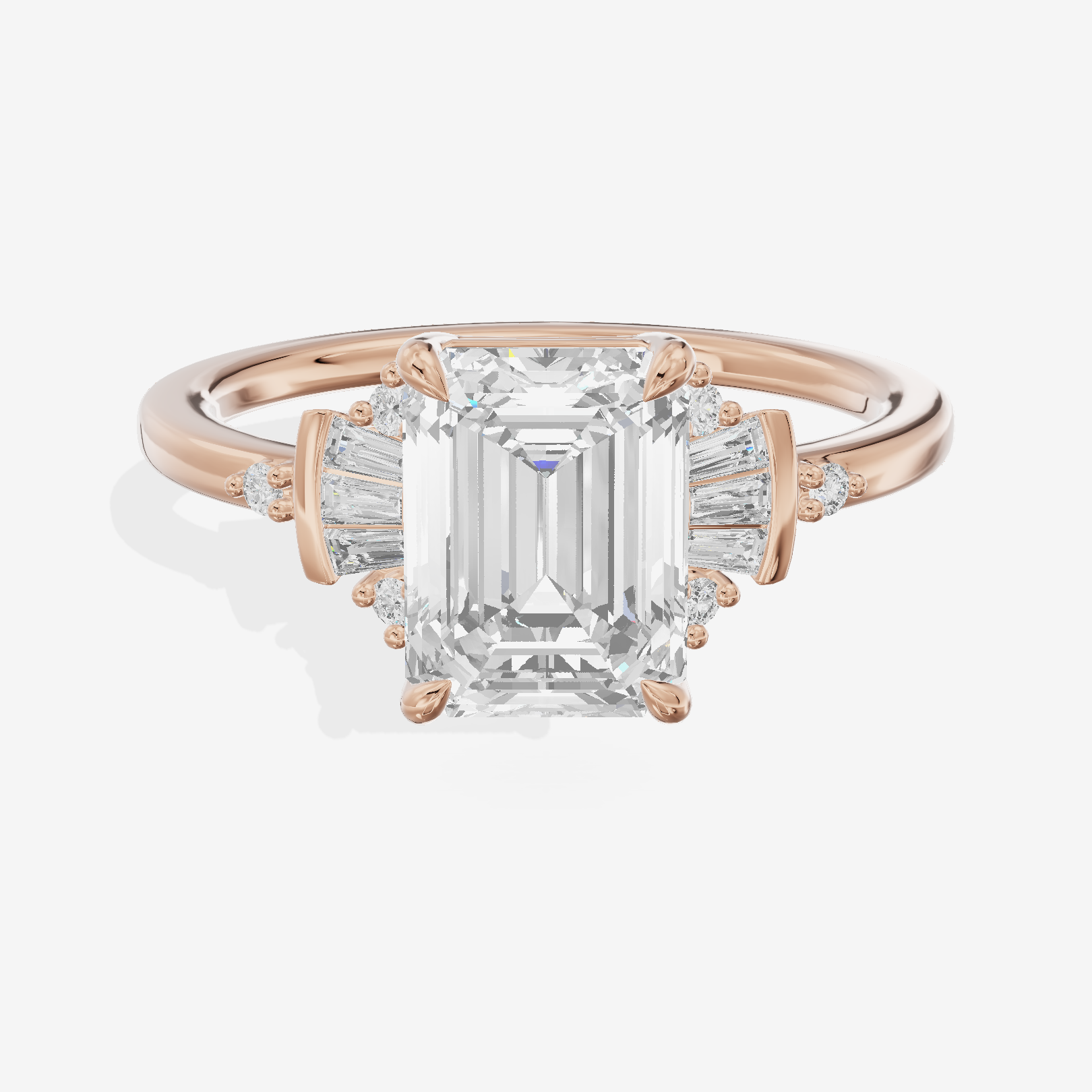 Petite Trellise Emerald Engagement Ring with Side Stones (1/3 ct. tw.) in 18K Rose Gold