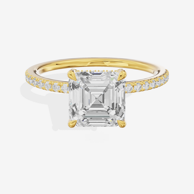 Bowed Sincere Asscher Engagement Ring with Side Stones (1/4 ct. tw.) in 18K Yellow Gold
