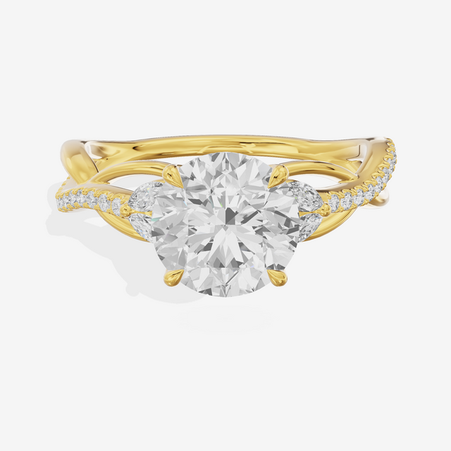 Lustrous Vowsae Round Engagement Ring with Side Stones (1/5 ct. tw.) in 14K Yellow Gold