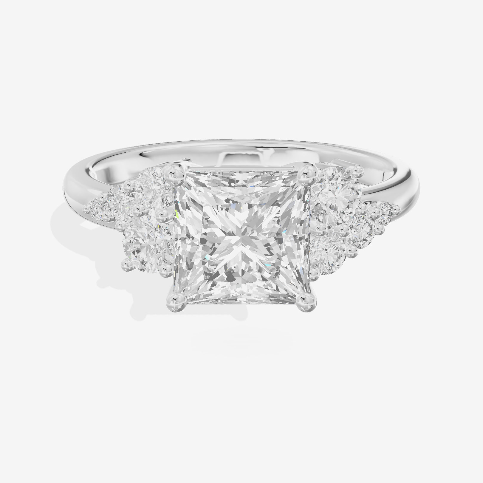 Modern Tender Princess Engagement Ring with Side Stones (1/3 ct. tw.) in 14K White Gold