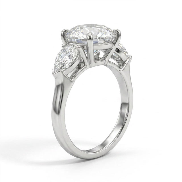 Cathedral Three Stone Round Engagement Ring (5.2 ct. tw.) in Platinum