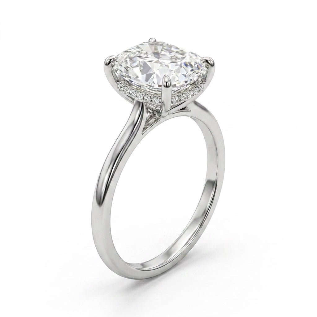 Hidden Halo Cushion Engagement Ring (5.02 ct. tw.) in 18K White Gold