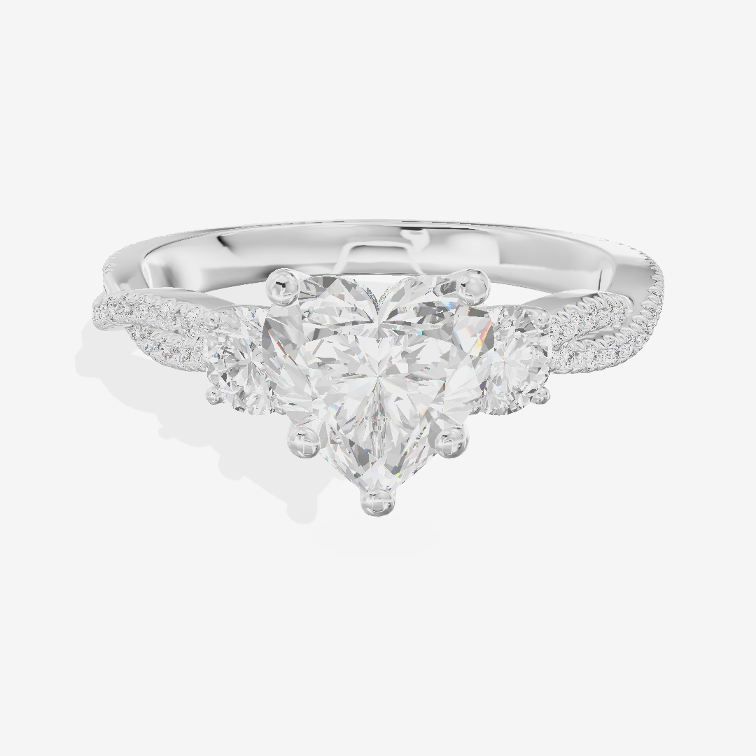 Petite Belovae Heart Three Stone Engagement Ring (1/2 ct. tw.) in 18K White Gold