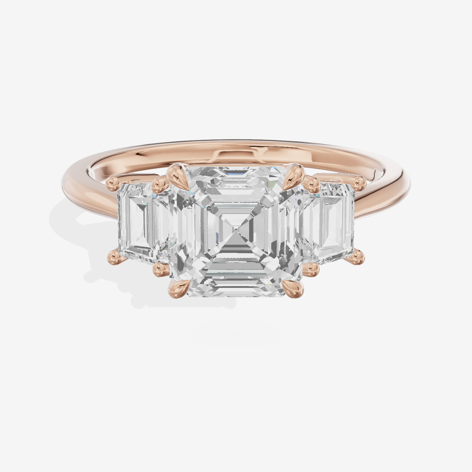 Triade Side Stone Asscher Three Stone Engagement Ring (2/5 ct. tw.) in 18K Rose Gold
