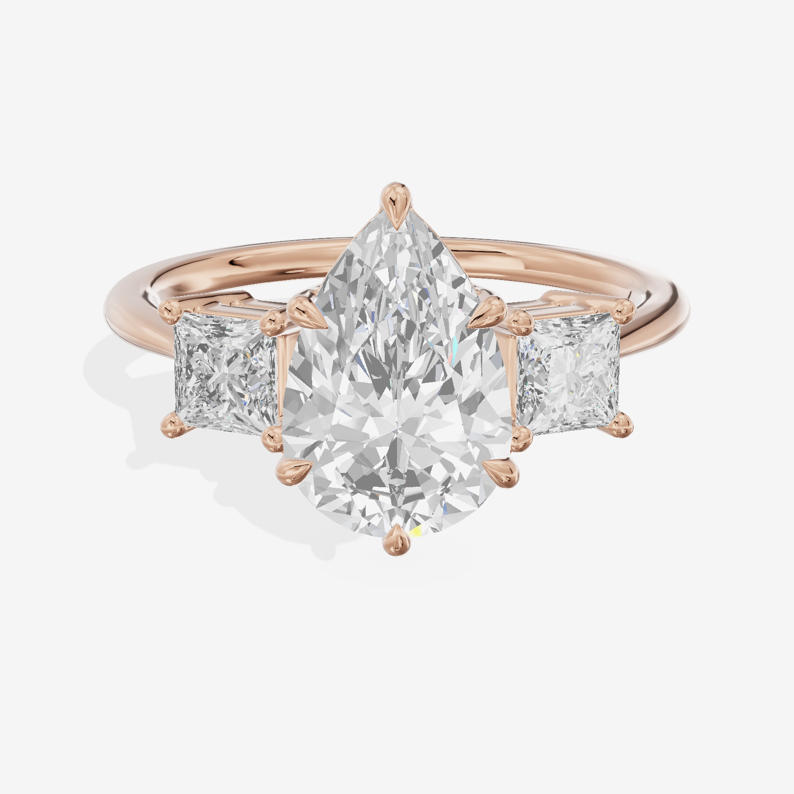 Royal Coeurine Three Stone Pear Engagement Ring (1/2 ct. tw.) in 18K Rose Gold