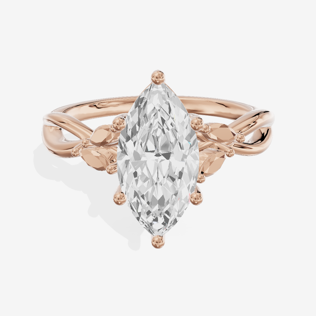 Modern Sincere Marquise Engagement Ring with Side Stones in 18K Rose Gold