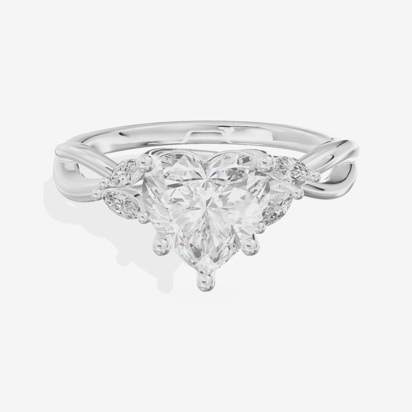 Vowsae Pavé Heart Engagement Ring with Side Stones (1/8 ct. tw.) in Platinum