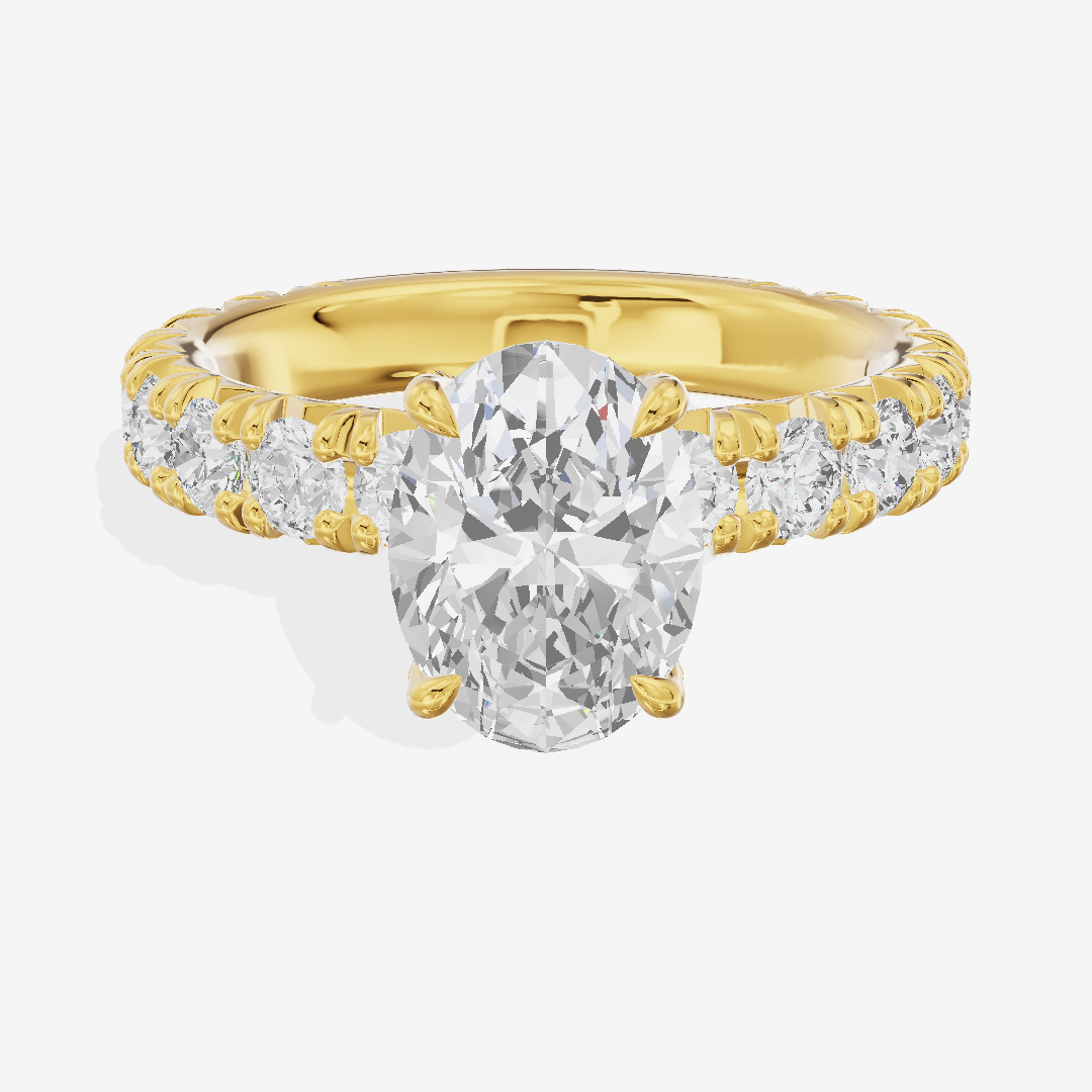 Crowned Sincere Oval Engagement Ring with Side Stones (3/4 ct. tw.) in 18K Yellow Gold