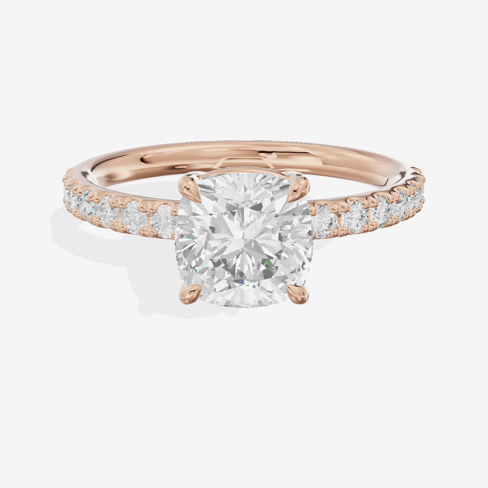 Selenia Basket Split Shank Cushion Engagement Ring with Side Stones (1/8 ct. tw.) in 14K Rose Gold