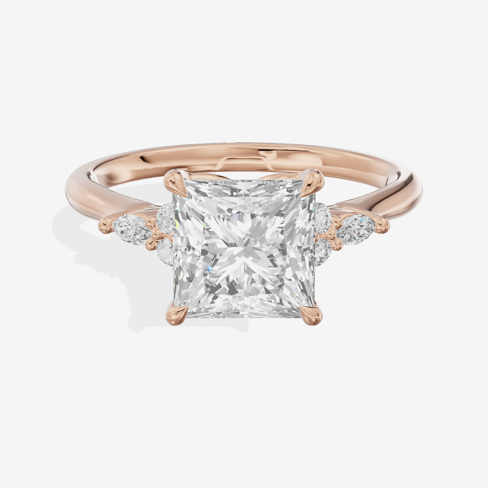 Grand Whisper Princess Engagement Ring with Side Stones (1/6 ct. tw.) in 18K Rose Gold