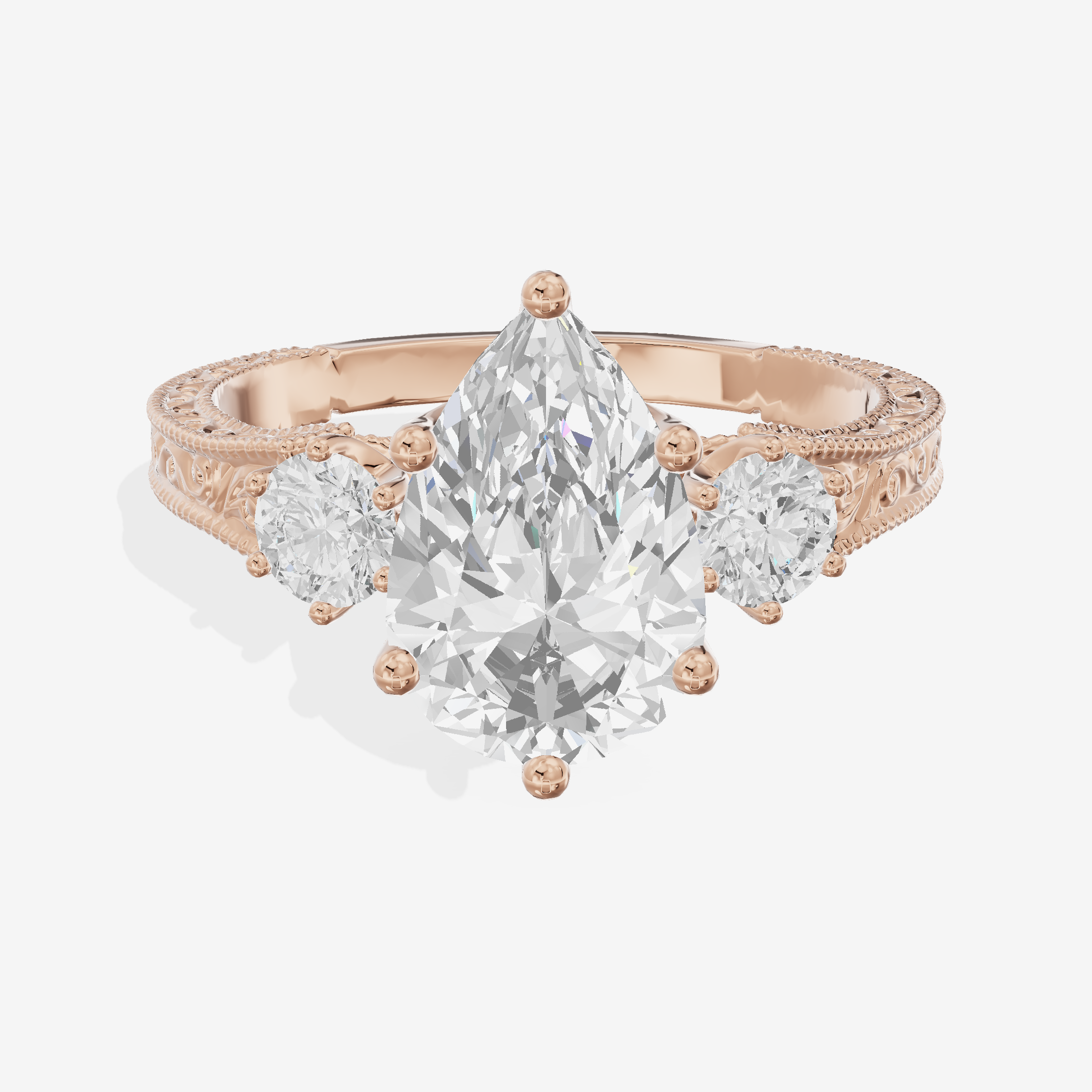 Lumera Three Stone Pear Engagement Ring (1/3 ct. tw.) in 14K Rose Gold