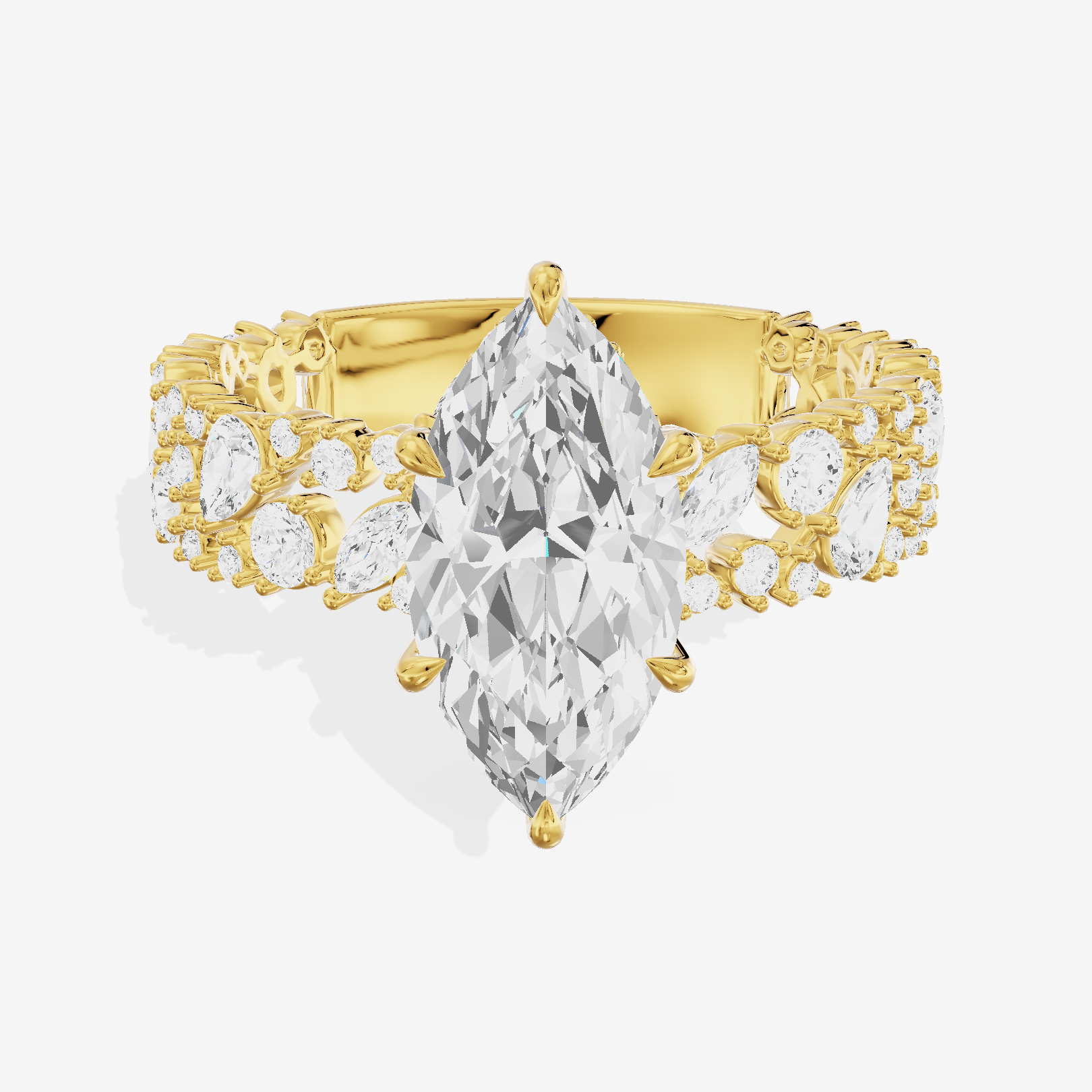 Aurea Cathedral 4.2mm Marquise Engagement Ring with Side Stones (3/4 ct. tw.) in 18K Yellow Gold