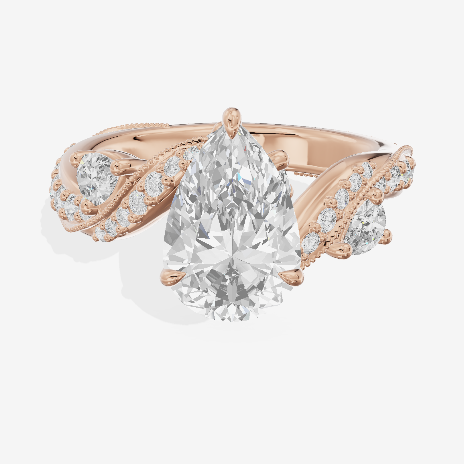 Modern Tender Pear Engagement Ring with Side Stones (1/3 ct. tw.) in 14K Rose Gold
