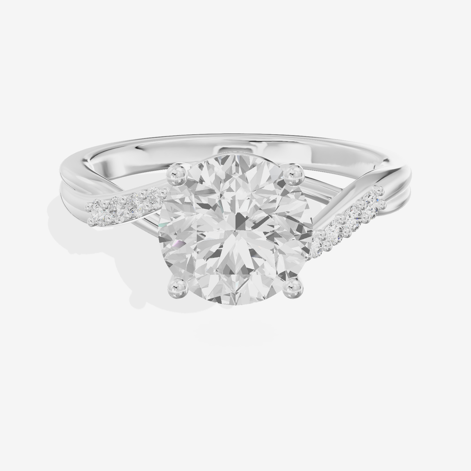 Twined Aimora Round Engagement Ring with Side Stones (1/15 ct. tw.) in Platinum