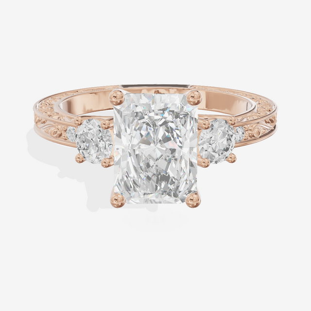 Triade Engraved Radiant Three Stone Engagement Ring (1/3 ct. tw.) in 18K Rose Gold