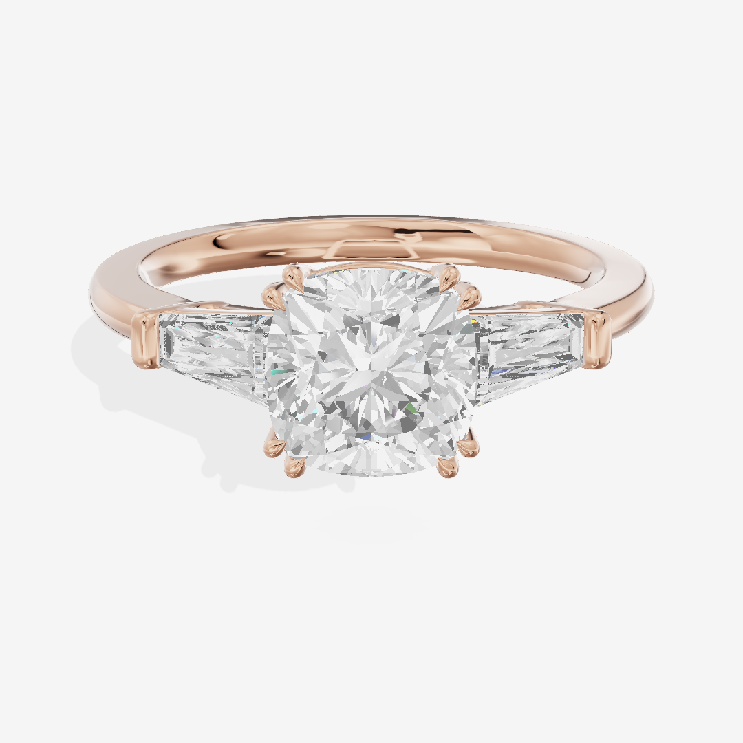 Lateria Three Stone Cushion Engagement Ring (1/2 ct. tw.) in 18K Rose Gold
