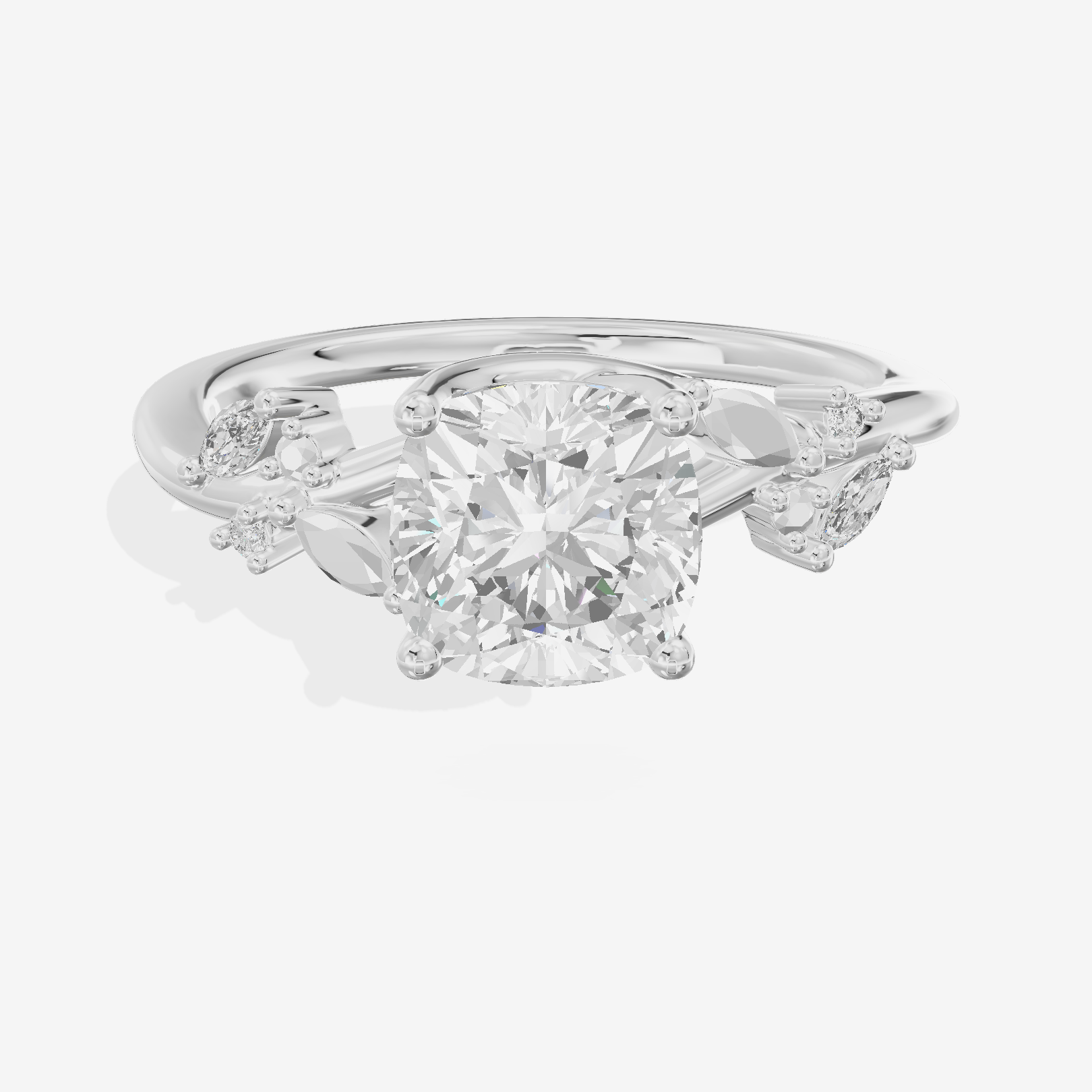 Tender Maia Cushion Engagement Ring with Side Stones (1/15 ct. tw.) in 18K White Gold