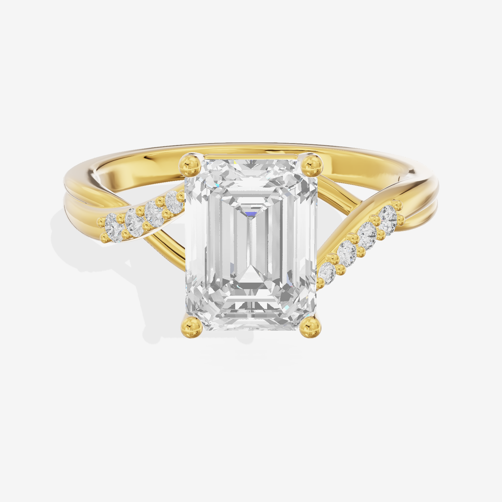 Twined Aimora Emerald Engagement Ring with Side Stones (1/15 ct. tw.) in 18K Yellow Gold