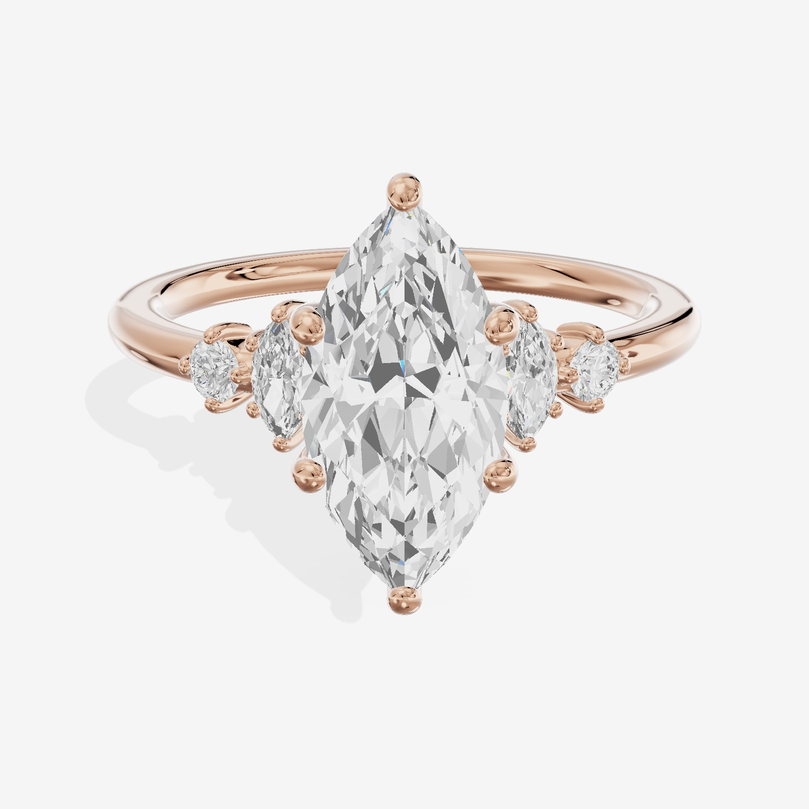 Petite Heartline Marquise Engagement Ring with Side Stones (1/5 ct. tw.) in 18K Rose Gold