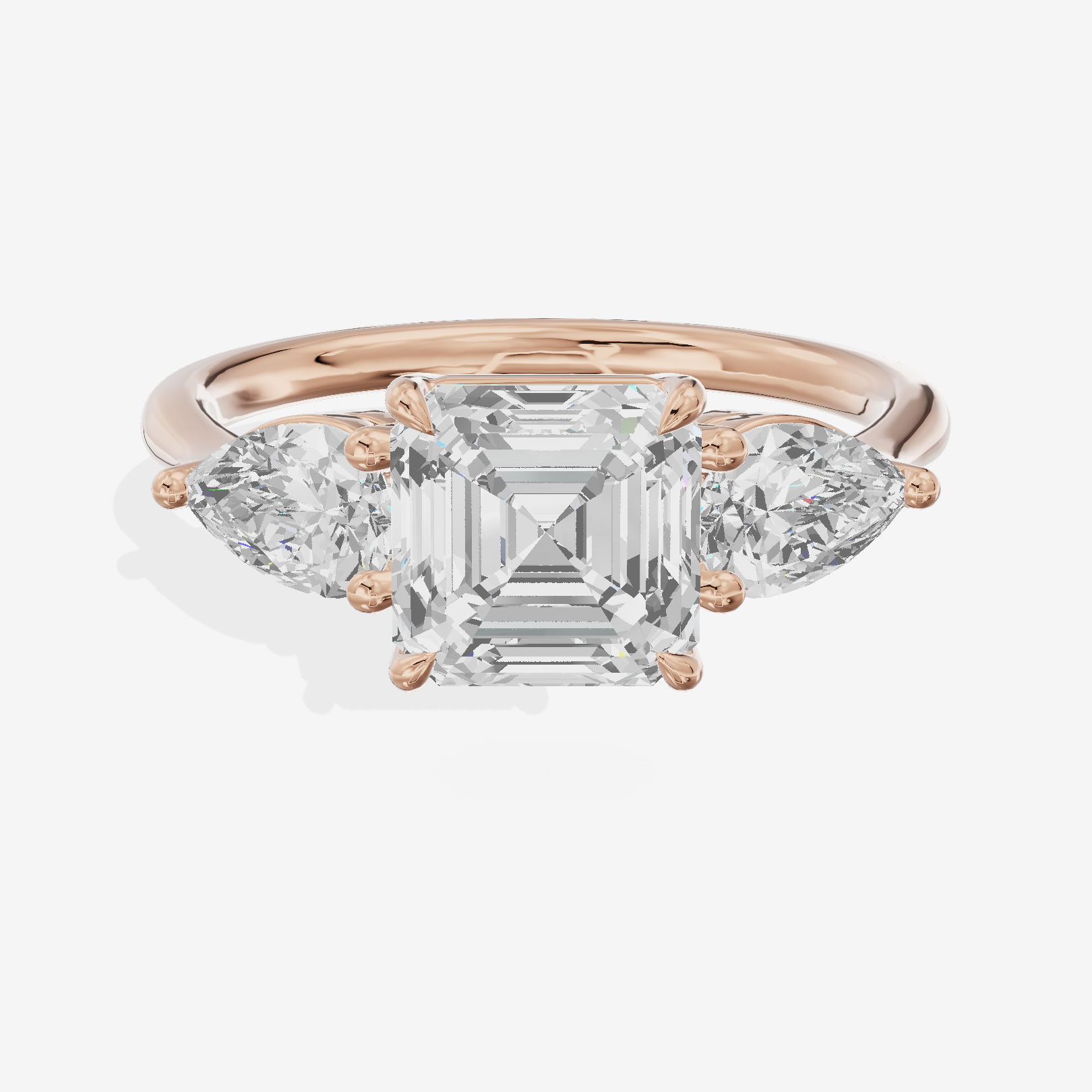 Luxe Adorae Three Stone Asscher Engagement Ring (3/4 ct. tw.) in 14K Rose Gold