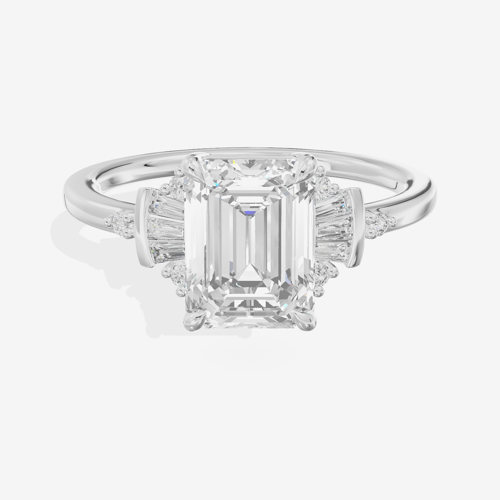Petite Trellise Emerald Engagement Ring with Side Stones (1/3 ct. tw.) in 14K White Gold