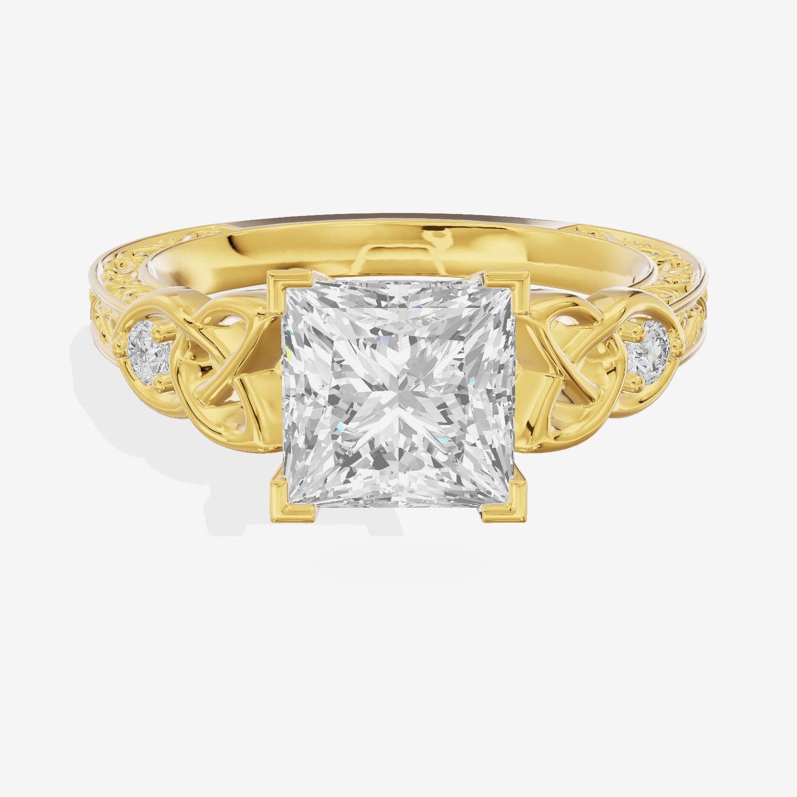 Tender Heartline Princess Engagement Ring with Side Stones (1/10 ct. tw.) in 14K Yellow Gold