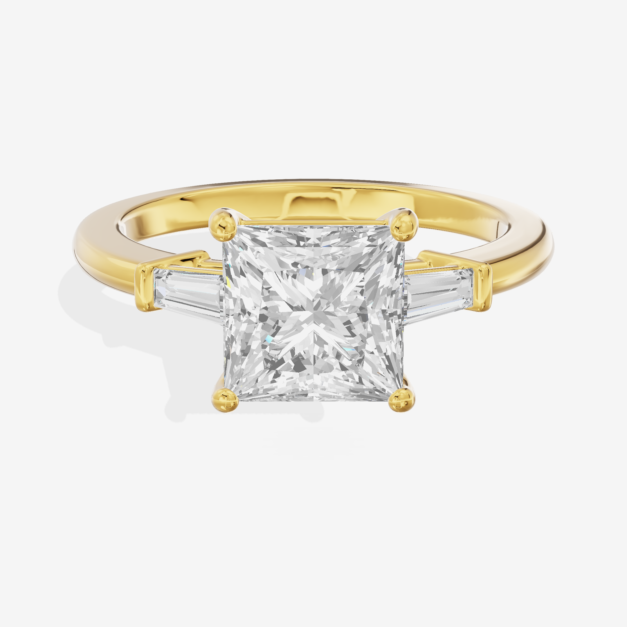 Luxe Halcyon Three Stone Princess Engagement Ring (3/4 ct. tw.) in 14K Yellow Gold