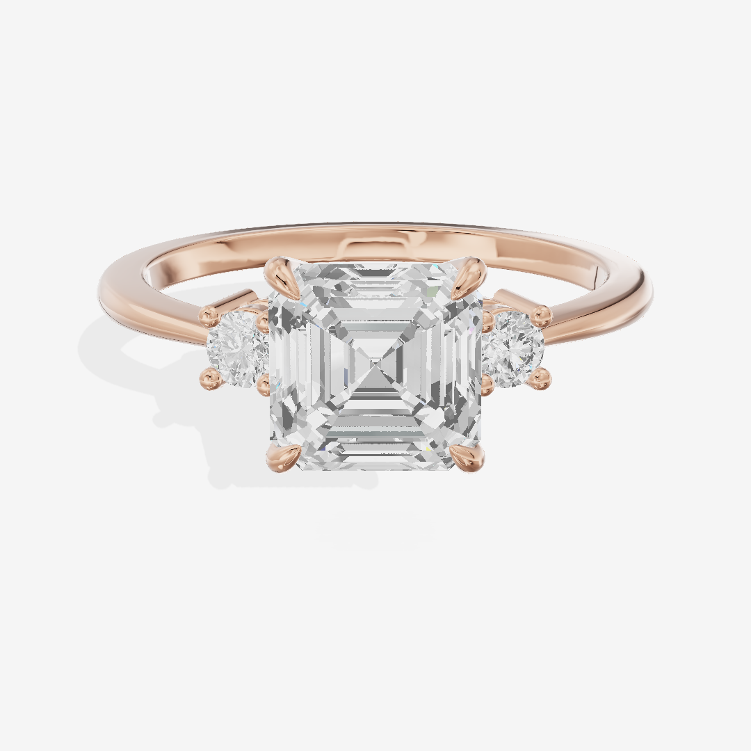 Eternal Aimora Asscher Three Stone Engagement Ring (1/10 ct. tw.) in 18K Rose Gold