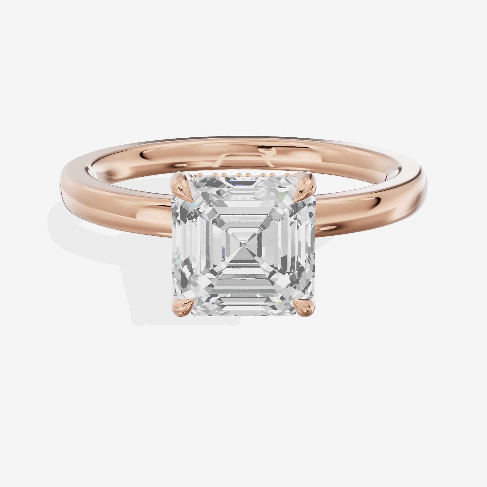Crowned Whisper Asscher Hidden Halo Engagement Ring in 18K Rose Gold
