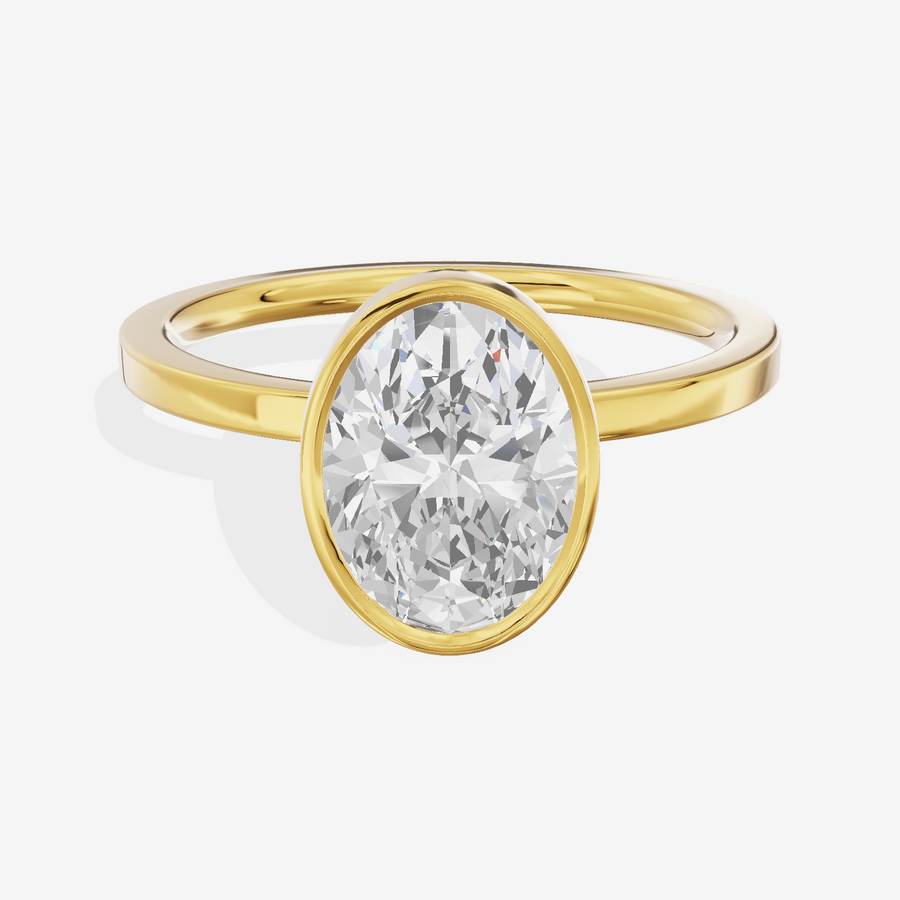 One of One Classic 1.5mm Oval Bezel Engagement Ring in 14K Yellow Gold