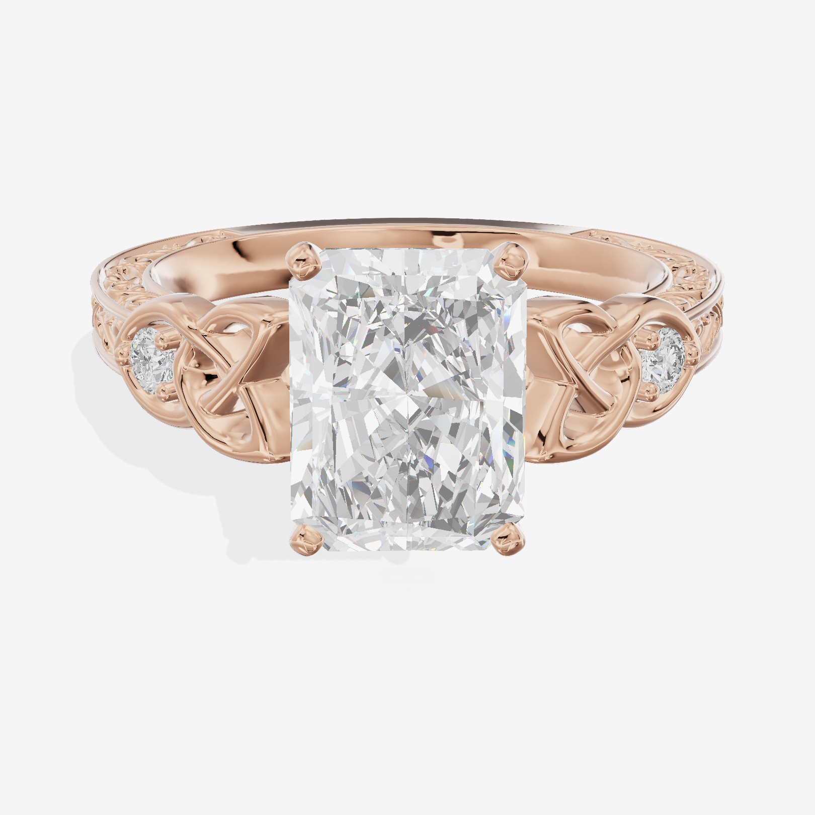 Tender Heartline Radiant Engagement Ring with Side Stones (1/10 ct. tw.) in 18K Rose Gold