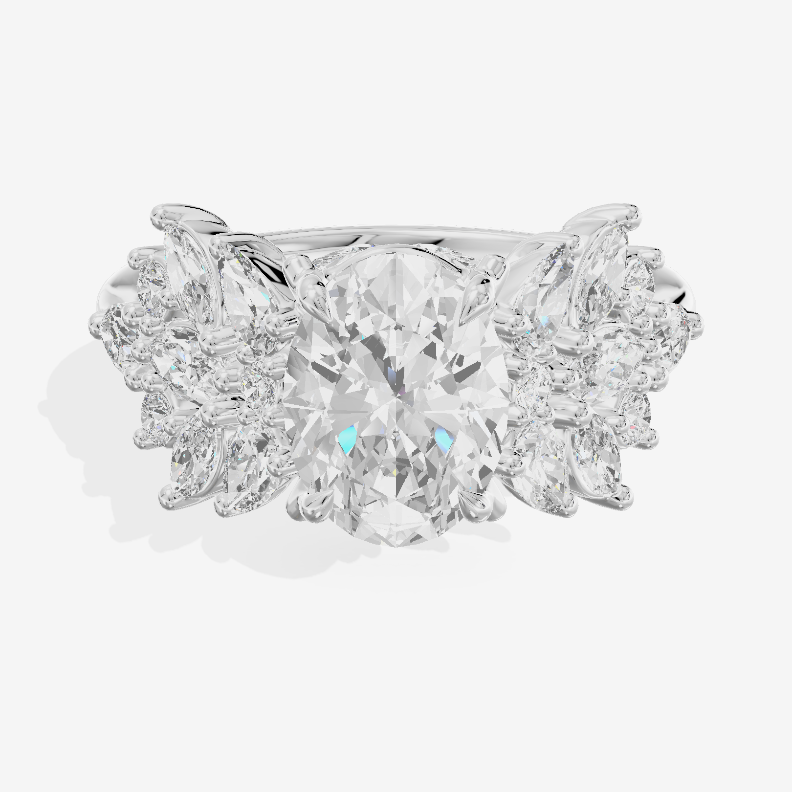 Crowned Heartline Oval Engagement Ring with Side Stones (1/10 ct. tw.) in 14K White Gold